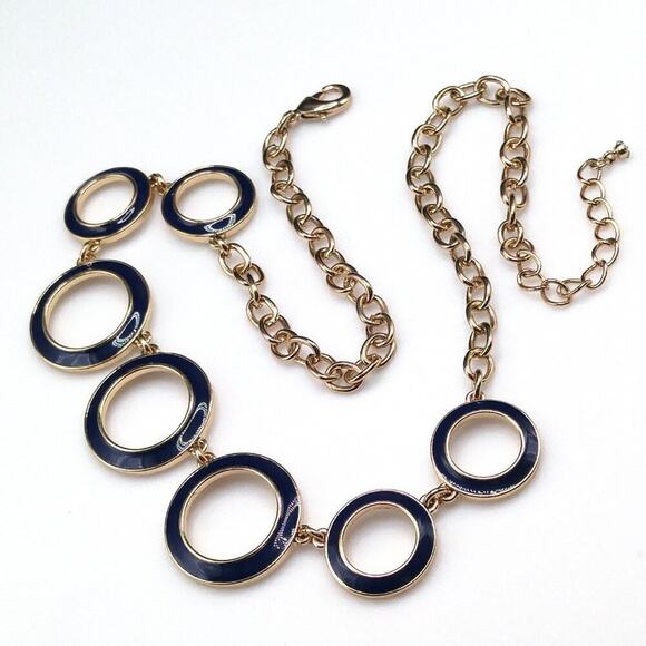 Vintage Enamel Loop Chain Choker Necklace, Black or Dark Blue Enamel, 20 Inches - Picture 8 of 9